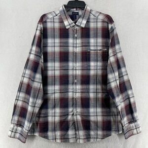 Good Man Brand Shirt Men's Sz XL Red Plaid Button-Up Collared Pocket Curved Hem